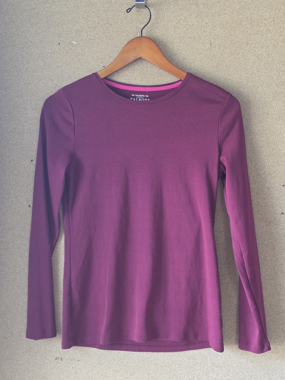 Talbots Pima Cotton Long Sleeve Tee Shirt Small S Plum Purple Crewneck Knit